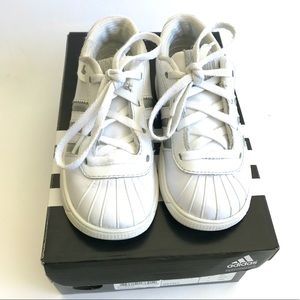 Adidas SS INSPIRED Youth Kids 8.5 White w/ Silver Classic Striped Sneakers Shoes